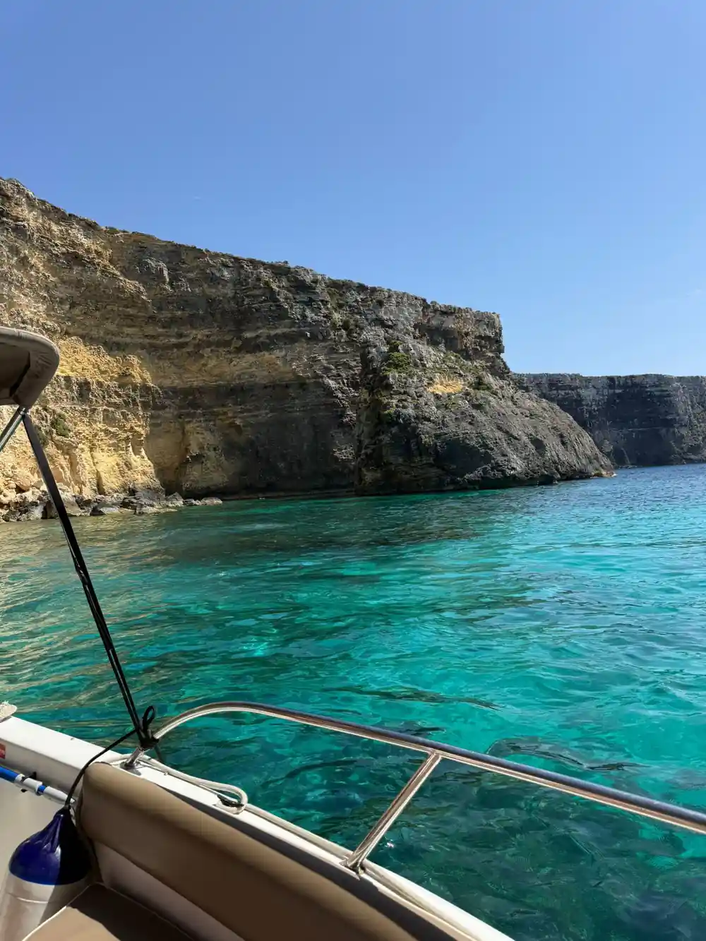 A cliff and the open channel from the bow