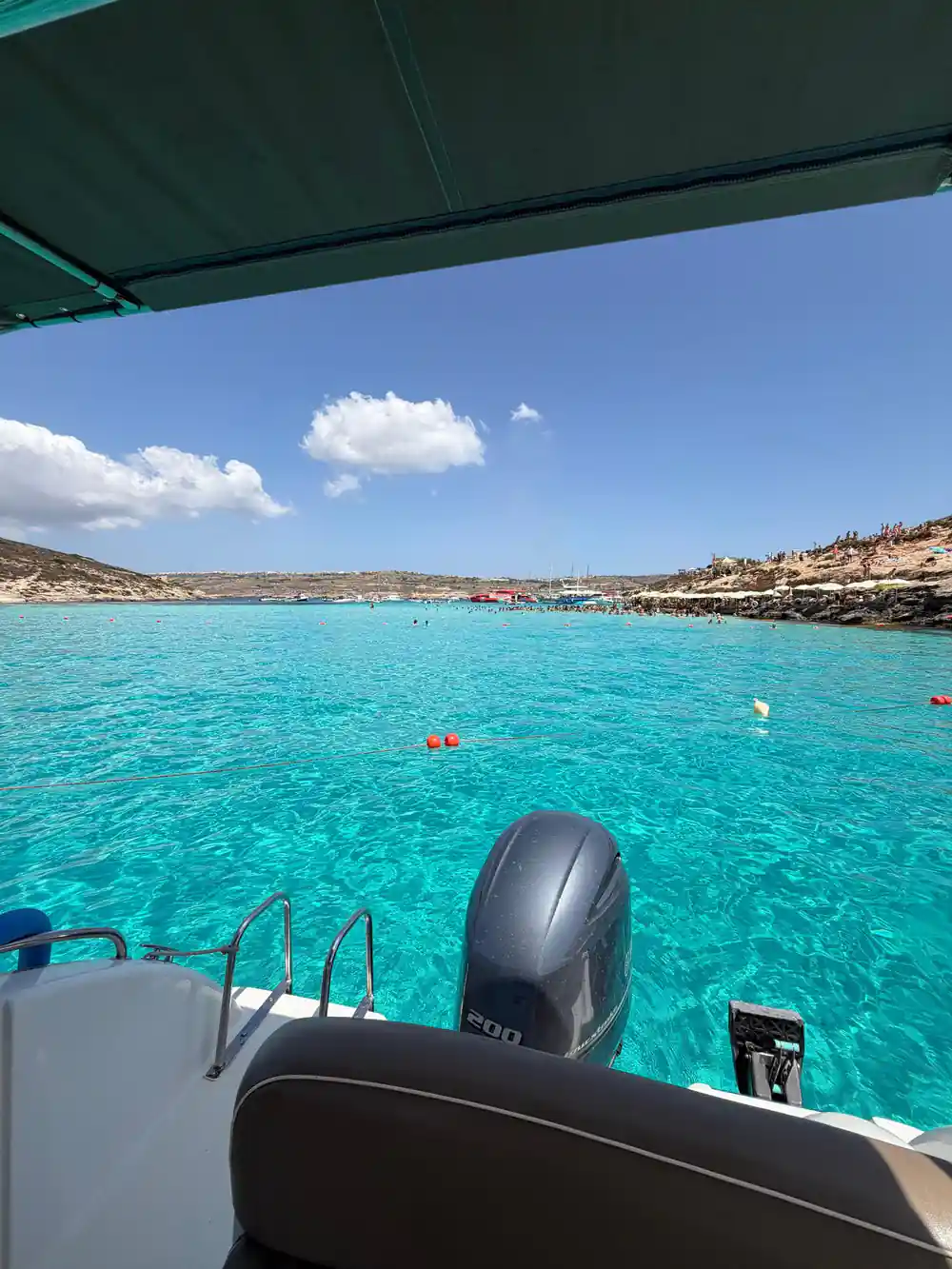 The lagoon seen from under the boat's canopy